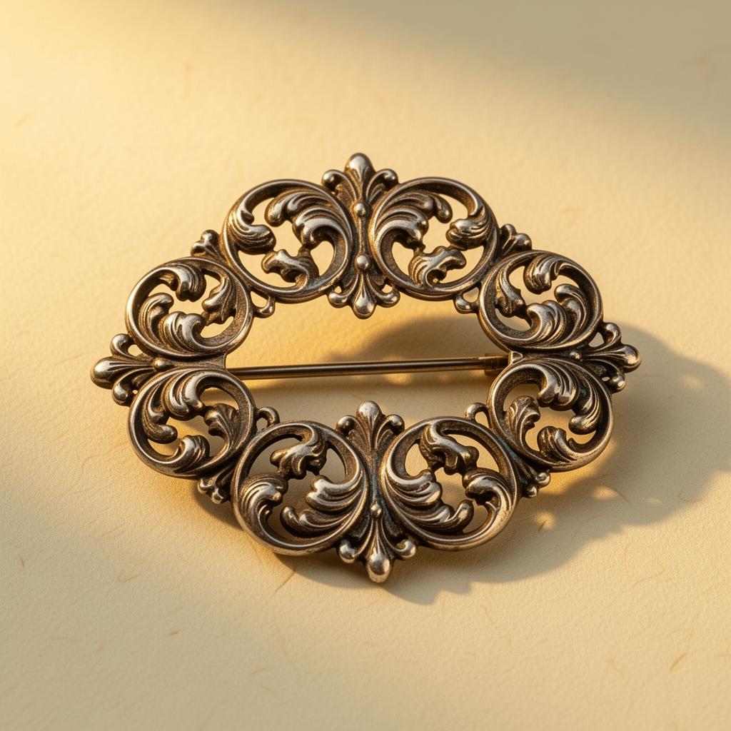 Victorian silver brooch with hand-engraved foliate scrollwork